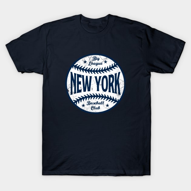 New York Retro Big League Baseball - Navy T-Shirt by KFig21